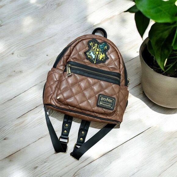 Harry Potter Loungefly Brown Quilted Backpack Bag Purse Medium Zipper - Picture 1 of 5